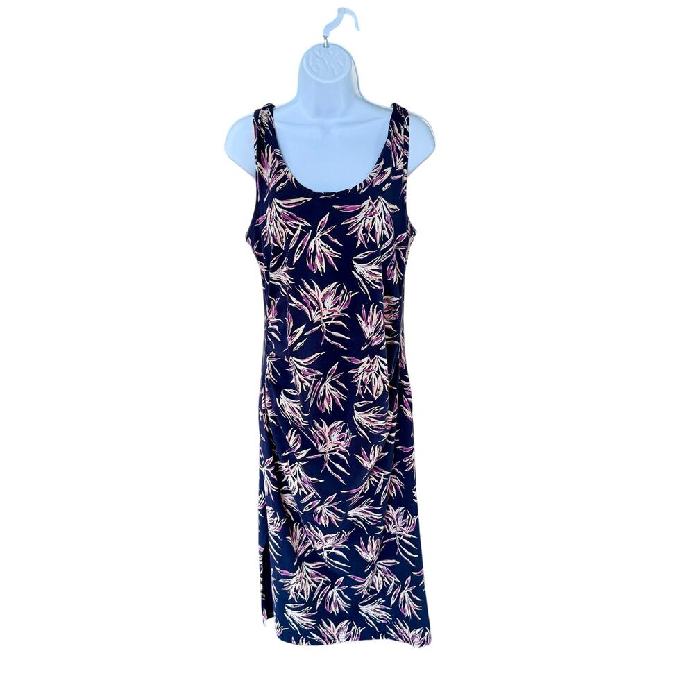 Pact Blue Midi Sleeveless Floral Organic Cotton Bodycon Dress Sz L